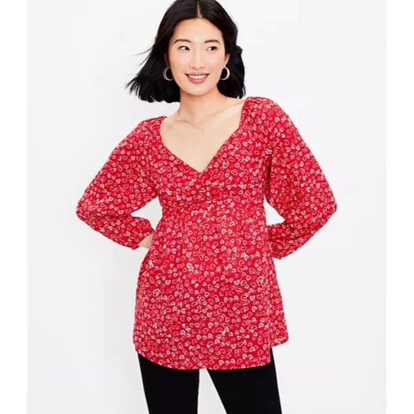 Loft Womens Plus 16 Heart Cinched Sweetheart Neck Blouse Shirt Top - Picture 2 of 12